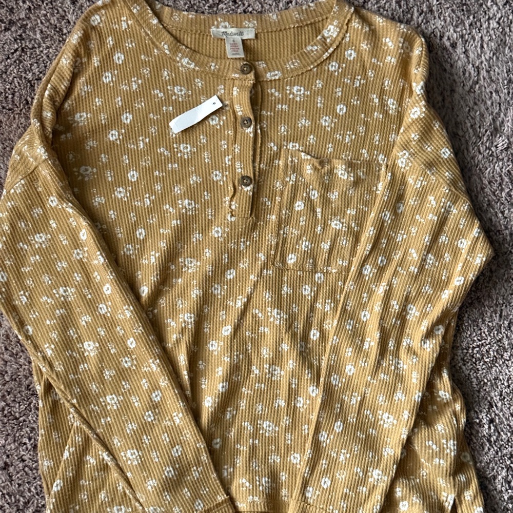 Madewell Floral Ribbed Henley Top - NWT